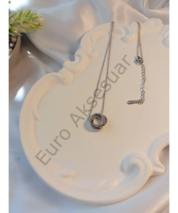 MİNİMAL HALKA DETAYLI SİLVER ÇELİK KOLYE