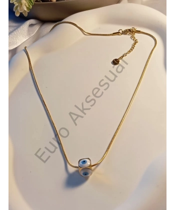 NAZAR BONCUĞU DETAYLI ÇELİK KOLYE