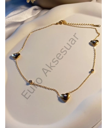 NAZAR BONCUKLU KALP DETAYLI ÇELİK KOLYE