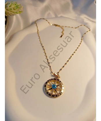 Nazar Boncuklu Yıldız Detaylı Çelik Kolye