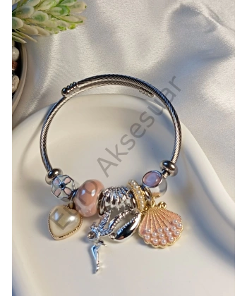 Pembe Melek Figürlü Charm Bileklik