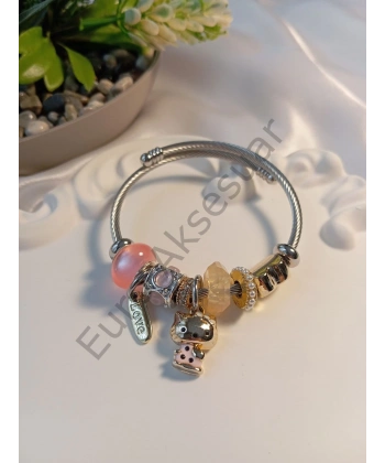 Pembe Renk Kedi Charm Detaylı Pandora