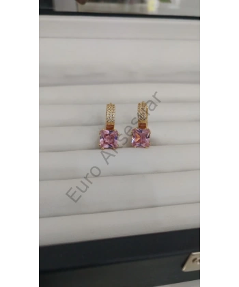 Pembe Zİrkon Taşlı Çelik Küpe