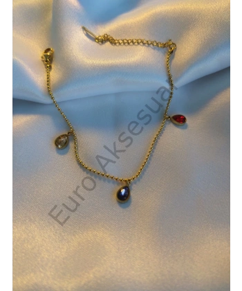 Renkli Taş Detaylı Çelik Bileklik