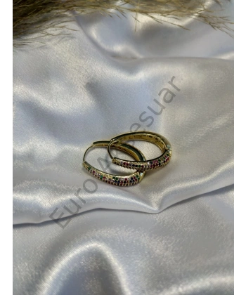 Renkli Taş Detaylı Çelik Küpe