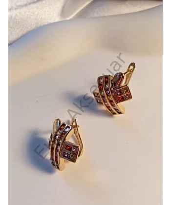 RENKLİ TAŞ DETAYLI VIP KÜPE