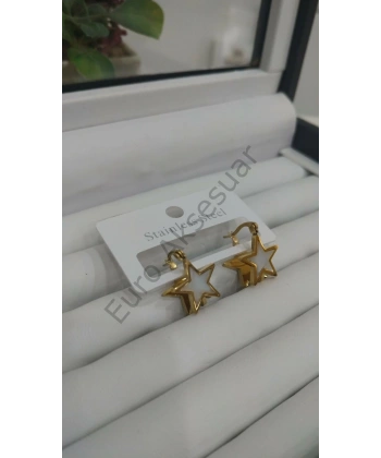 Sedefli Çelik Yıldız Detaylı Çelik Küpe