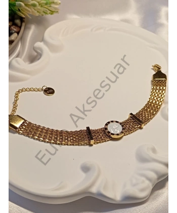 Sedefli Hasır Detaylı Çelik Bileklik