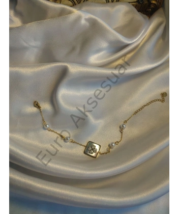 Sedefli İnci Detaylı Çelik Bileklik