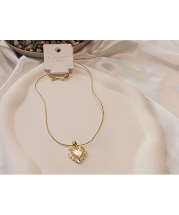 Sedefli Kalp Figürlü 14 K Kaplama 45 cm Çelik Kolye