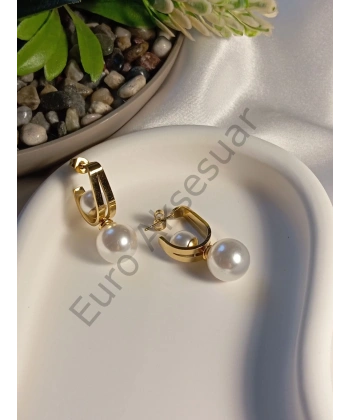 Şık İnci Detaylı Çelik Küpe