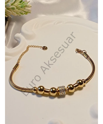 Silindir Zirkon Taşlı Çelik Bileklik