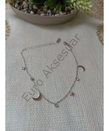 Silver Ay Yıldız Detaylı Çelik Halhal