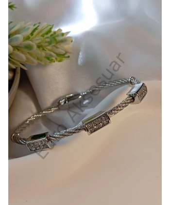 SİLVER ÇELİK MIKNATISLI ZİRKON TAŞLI KELEPÇE BİLEKLİK