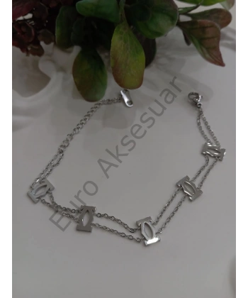 Silver Çift Zincirli Çelik Bileklik