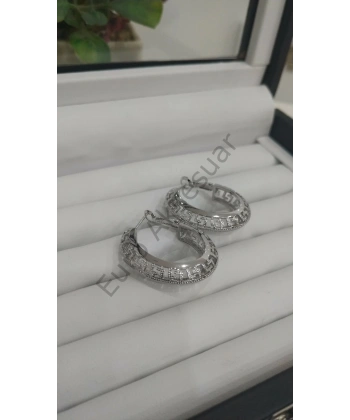 Silver Dantel Bombeli Çelik Halka Küpe