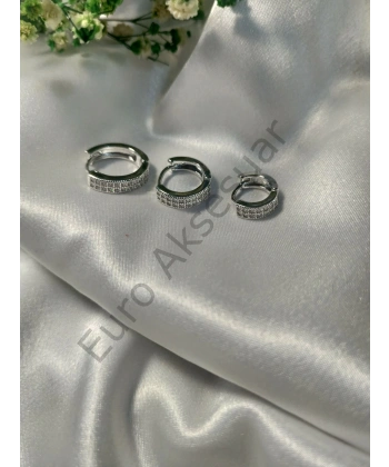 Silver Halka Detaylı VIP Üçlü Küpe