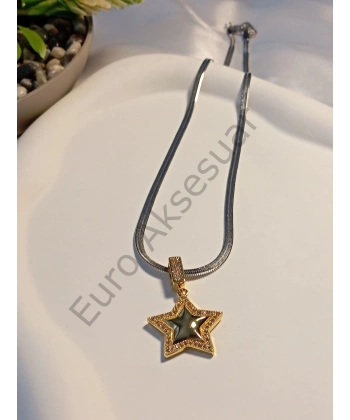 Silver İtalyan Zincirli Yıldız Figürlü Çelik Kolye
