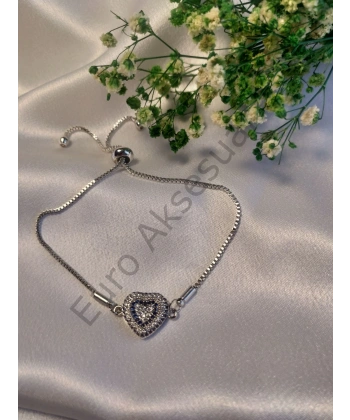Silver Kalp Detaylı Zirkon Taşlı Bileklik