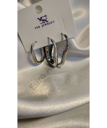 Sılver Kilit Figürlü Üçlü VIP Küpe