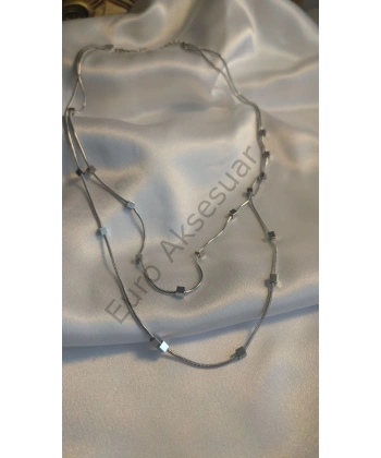 Silver Küp Detaylı İkili Kolye