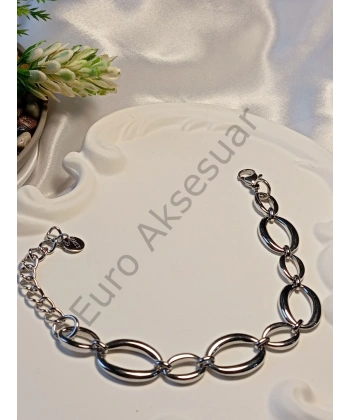 Silver Oval Şekilli Çelik Bileklik