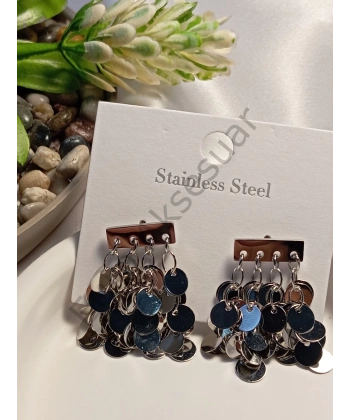 Silver Çelik Pullu Küpe