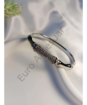 Silver Taş Detaylı Çelik Kelepçe Bileklik