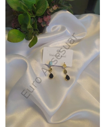 Siyah Taşlı Çelik Küpe