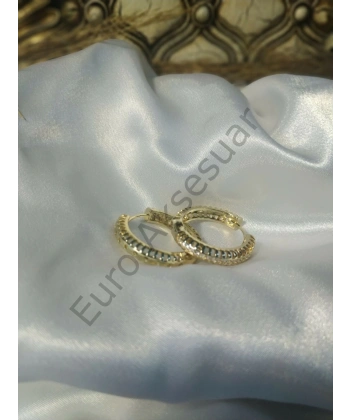 Taşlı Halka Detaylı VIP Küpe