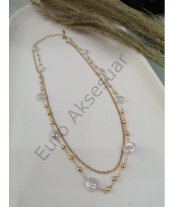 Tatlısu İncisi Detaylı Çelik Kolye