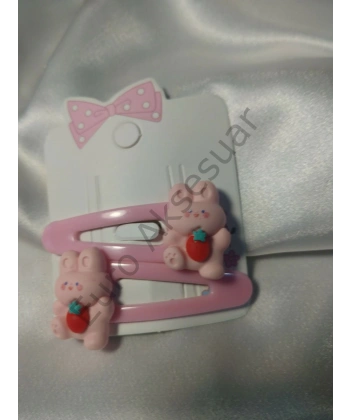 Tavşan Detaylı Pembe Çıtçıt Toka