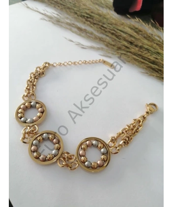 Üç Renk Dorikalı Halka Detaylı Çelik Bileklik