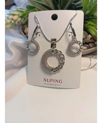 Xuping Jewelry Silver Zirkon Taşlı Halka Detaylı Kolye Küpe Seti
