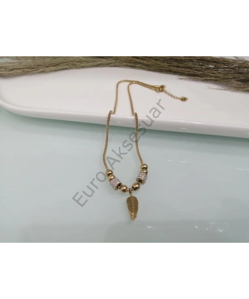 Yaprak Detaylı Çelik Kolye