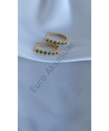 Yeşil Zirkon Taş Detaylı Çelik Küpe