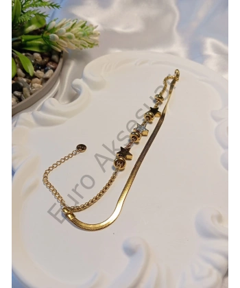 Yıldız Detaylı Çift Zincirli Bileklik