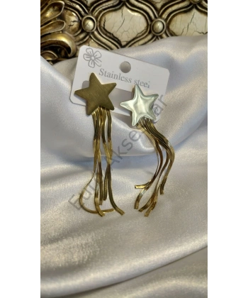 Yıldız Detaylı Zincirli Çelik Küpe