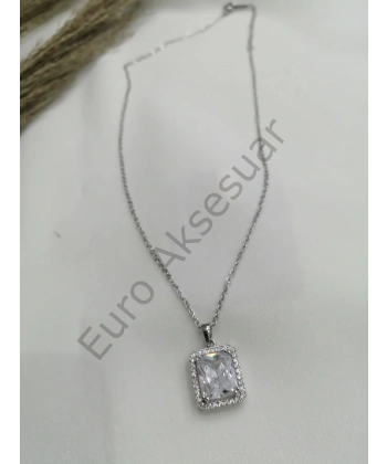 Zirkon Taşlı Çelik Baget Kolye
