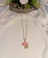 Pembe Mantar Detaylı Çelik Kolye
