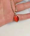60 cm Kırmızı Taş Detaylı Pul Zincirli Çelik 14 K Kaplama Kolye