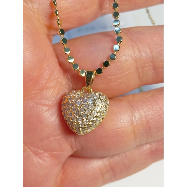 14 K Çelik Ezme Zincirli Kalp Detaylı Kolye