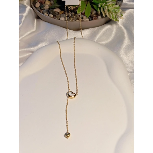 14 K Kaplama Detaylı Dekolte Çelik Kolye