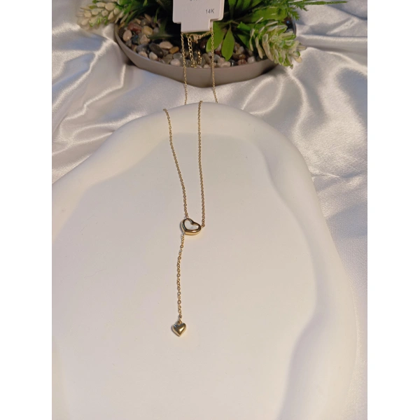 14 K Kaplama Detaylı Dekolte Çelik Kolye