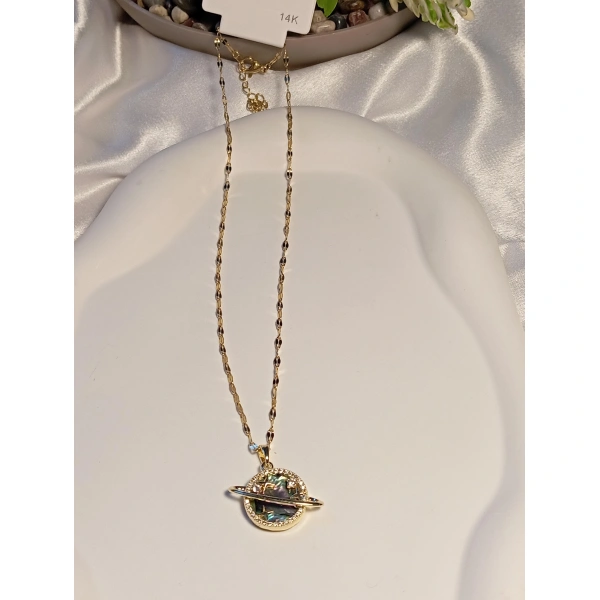 14 K Kaplama Gezegen Figürlü Çelik Kolye