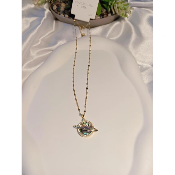 14 K Kaplama Gezegen Figürlü Çelik Kolye