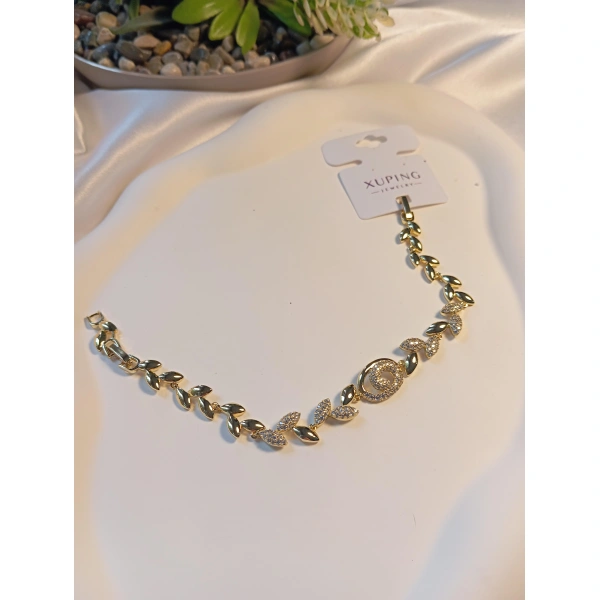 14 K Kaplama Xuping Jewelry Zirkon Taşlı Çiçek Detaylı Zarif Bileklik