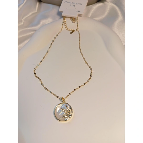 14 K Kaplama Çelik Sedefli Güneş Kolye