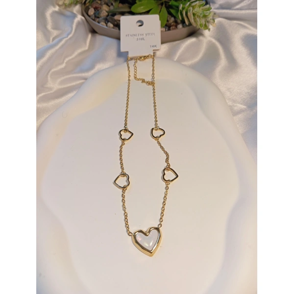 Kalp Detaylı Çelik Kolye 14 K Kaplama