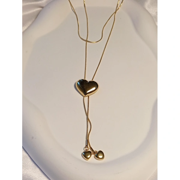 Kalp Detaylı 14 Kaplama Zincir Figürlü Asansör Çelik Kolye